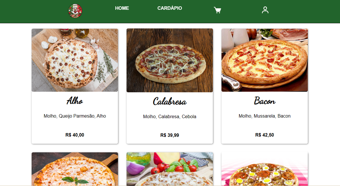 Imagem do projeto Delivery de uma Pizzaria feita em grupo na Unip