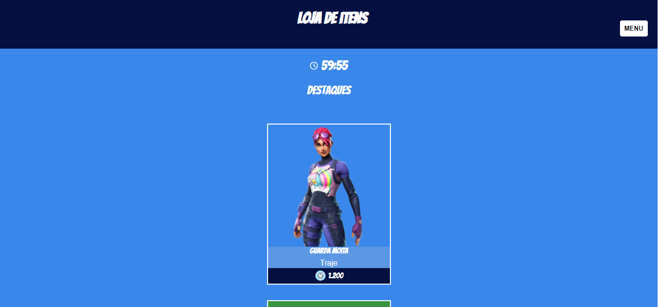 Imagem do projeto loja de itens do jogo Fortnite